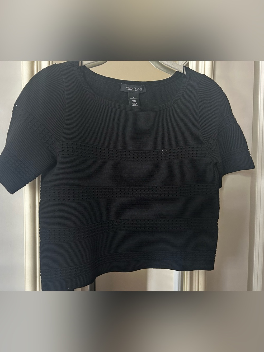 White House Black Market Black Short Sleeve Textured Crop Top